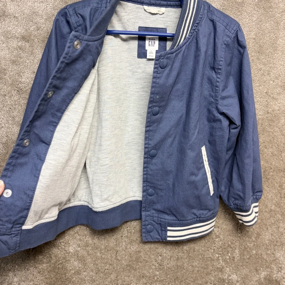 Baby Gap Toddler Boys Navy Blue Varsity Bomber Jacket Snap Front Size 4T